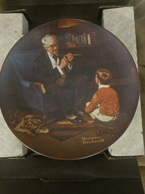 Knowles Decorative Plate in Brown and Tan Norman Rockwell Scene